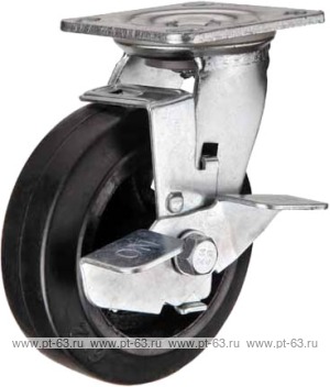 Поворотное чугунное колесо с литой черной резиной и тормозом SCdb 125